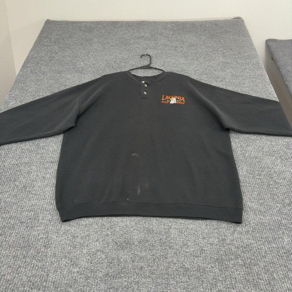 Vintage Laconia Bike Week Lee Sweatshirt Mens 2XL Black Cotton Henley Biker 90s